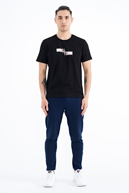 Black Printed Pattern Standard Cut Men's T-shirt - 88215