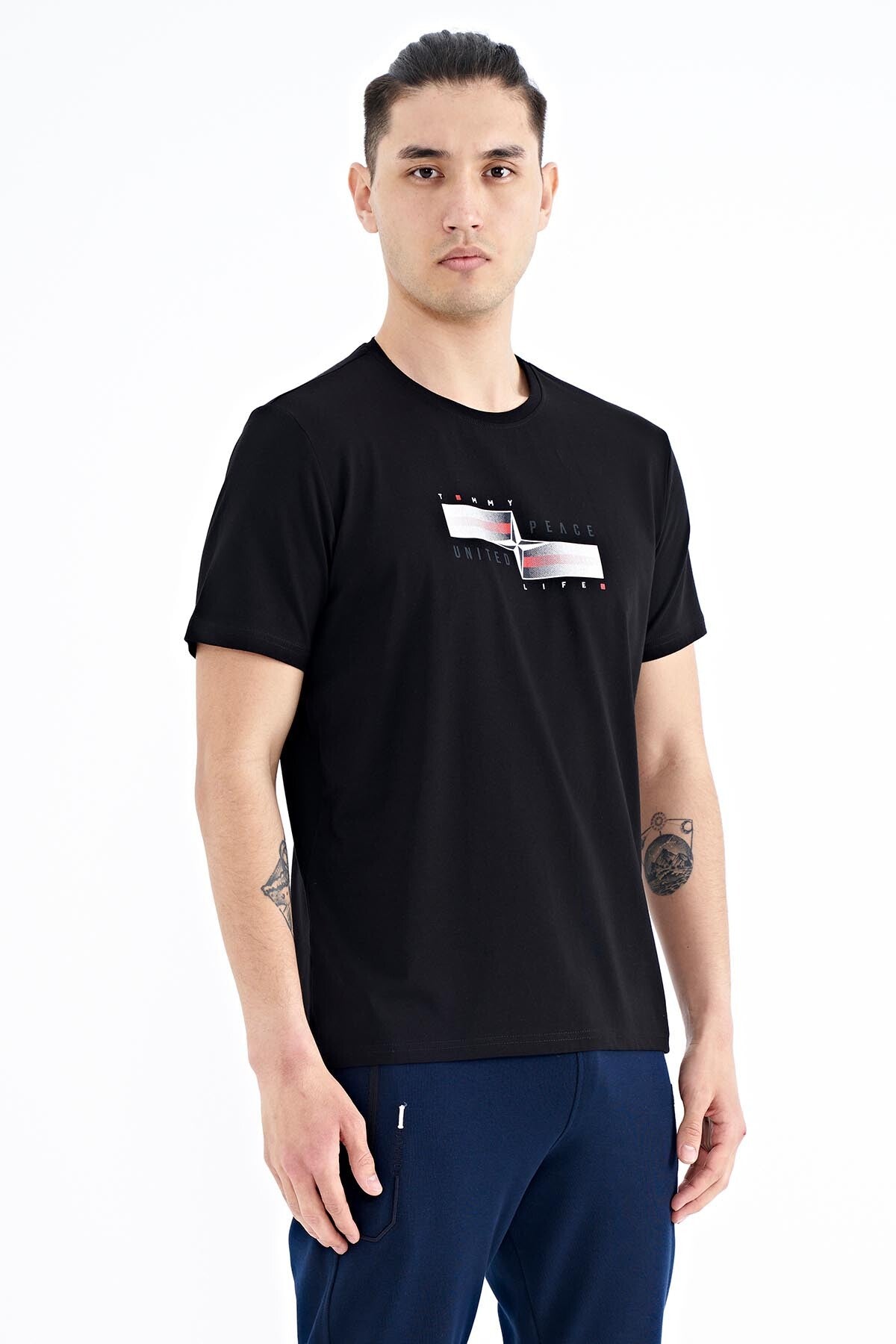 Black Printed Pattern Standard Cut Men's T-shirt - 88215