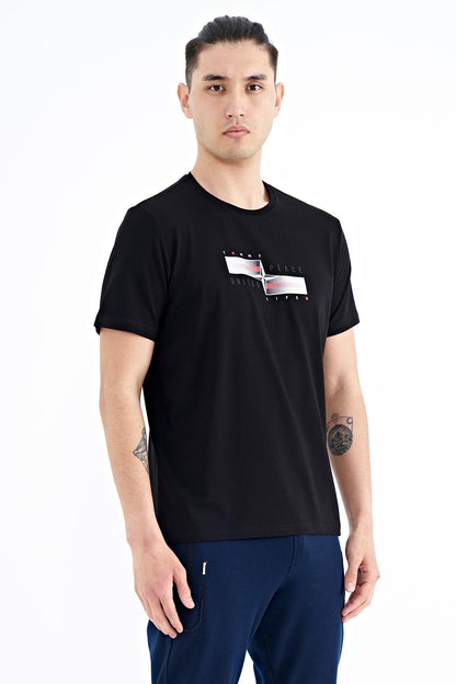Black Printed Pattern Standard Cut Men's T-shirt - 88215