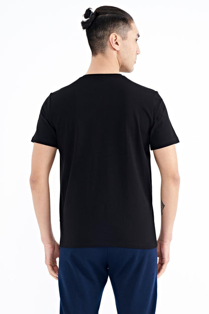 Black Printed Pattern Standard Cut Men's T-shirt - 88215
