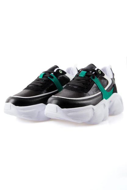 Black - Green High Platform Laced Color Gradient PU Leather Women's Sports Shoes - 89206