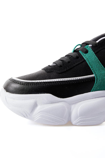 Black - Green High Platform Laced Color Gradient PU Leather Women's Sports Shoes - 89206