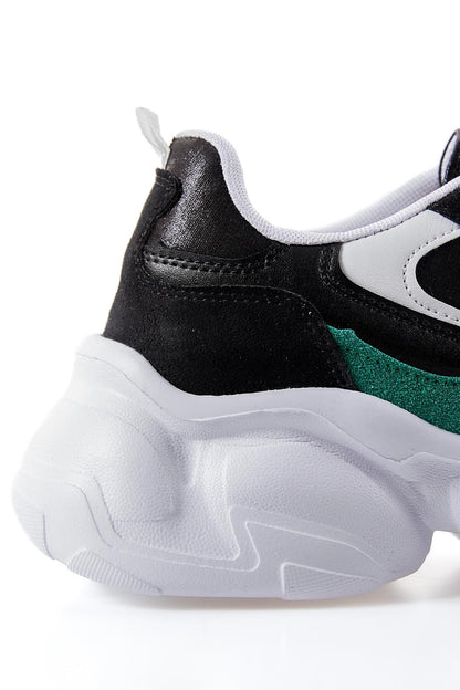 Black - Green High Platform Laced Color Gradient PU Leather Women's Sports Shoes - 89206
