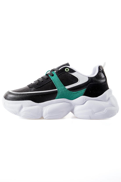 Black - Green High Platform Laced Color Gradient PU Leather Women's Sports Shoes - 89206