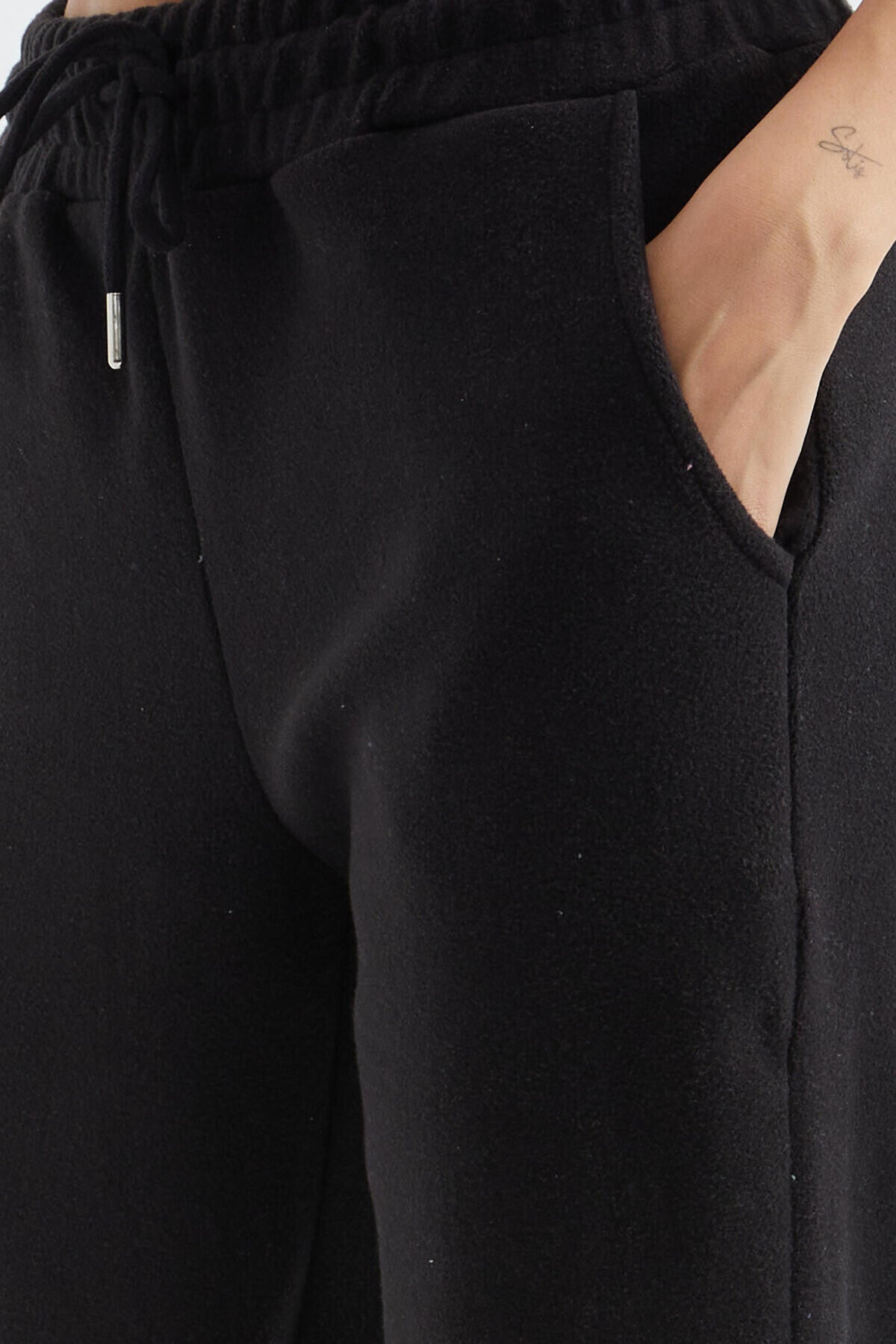 Black High Waist Basic Laced Jogger Polar Women's Tracksuit Bottom - 94622