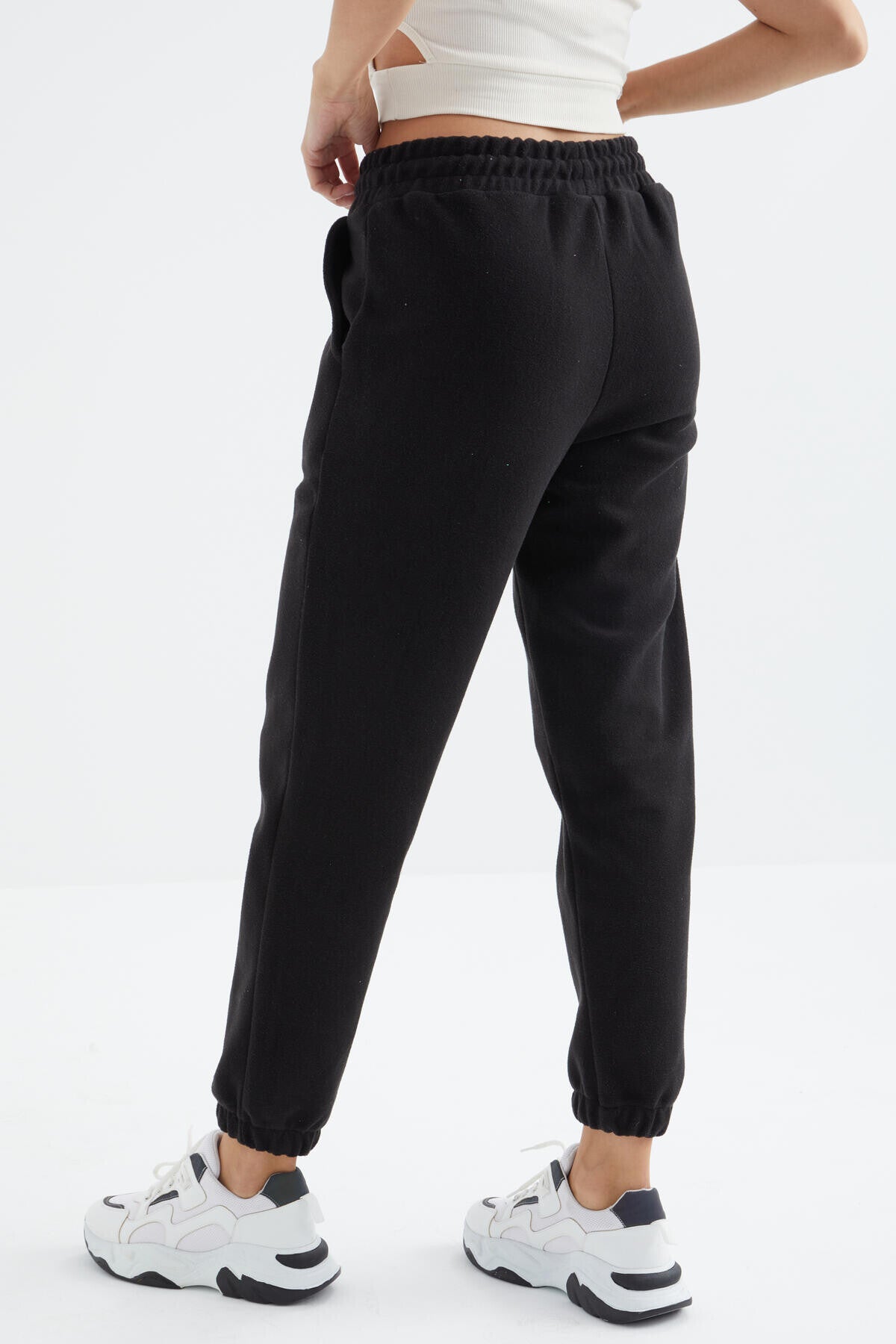 Black High Waist Basic Laced Jogger Polar Women's Tracksuit Bottom - 94622