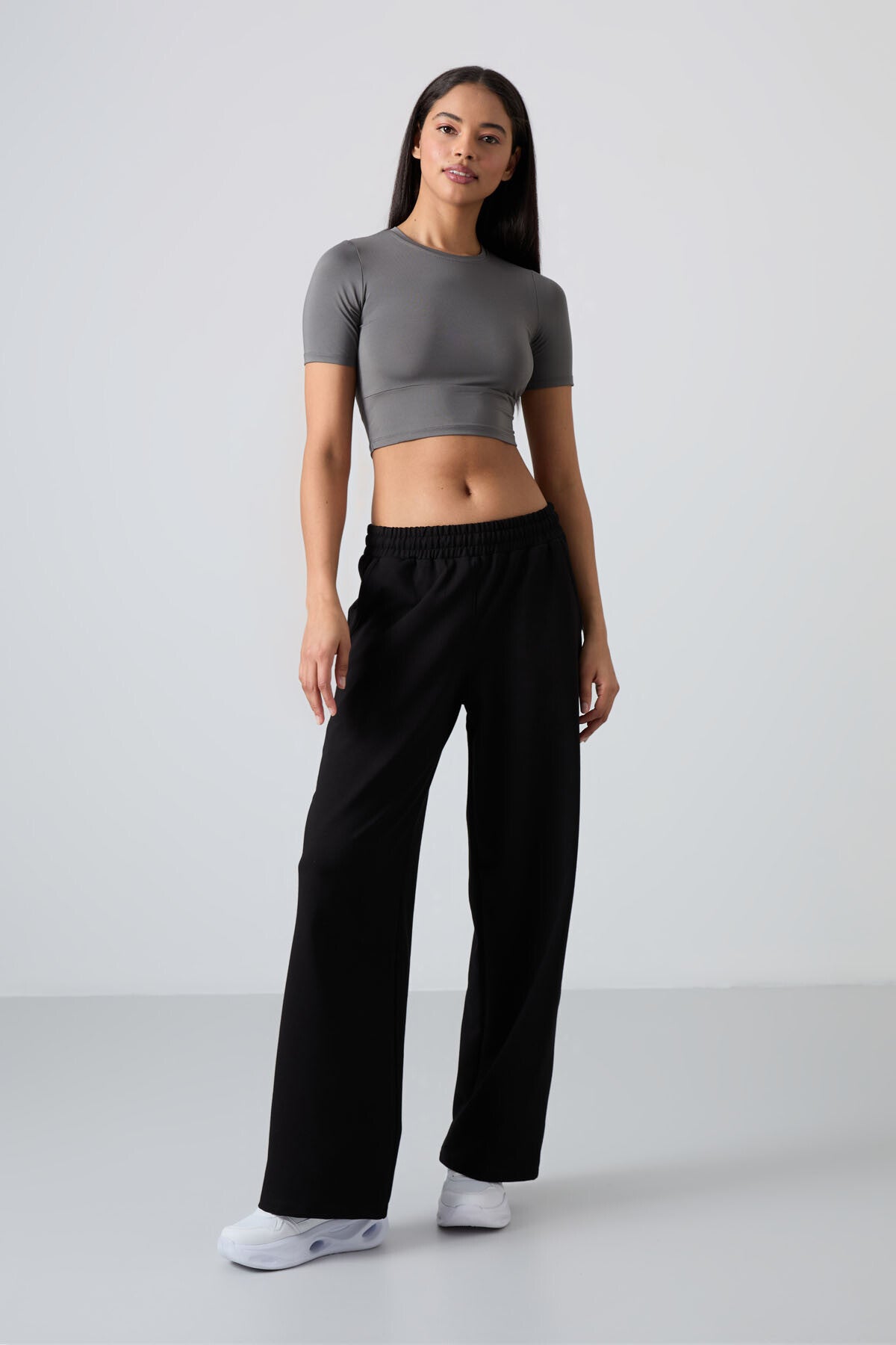 Black High Waist Comfort Fit Wide Leg Women's Tracksuit Bottom - 94567