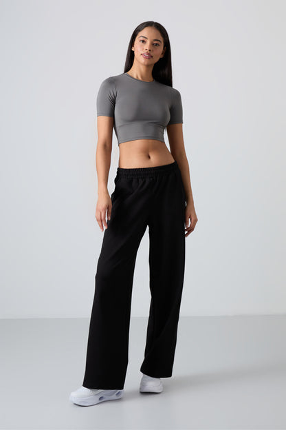 Black High Waist Comfort Fit Wide Leg Women's Tracksuit Bottom - 94567