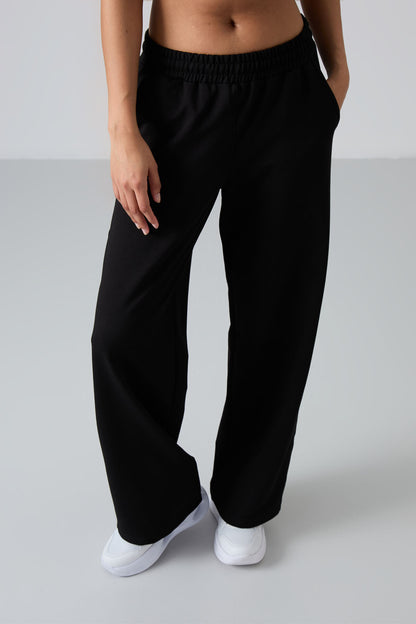Black High Waist Comfort Fit Wide Leg Women's Tracksuit Bottom - 94567