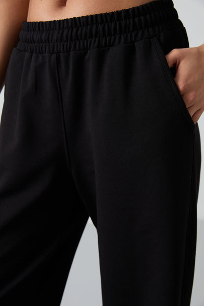Black High Waist Comfort Fit Wide Leg Women's Tracksuit Bottom - 94567