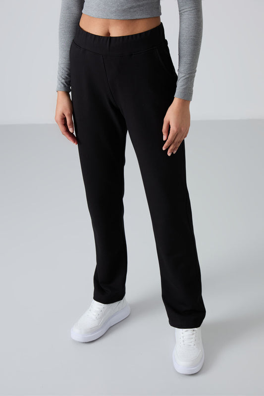 Black High Waist Comfort Fit Classic Leg Women's Tracksuit Bottom - 94185