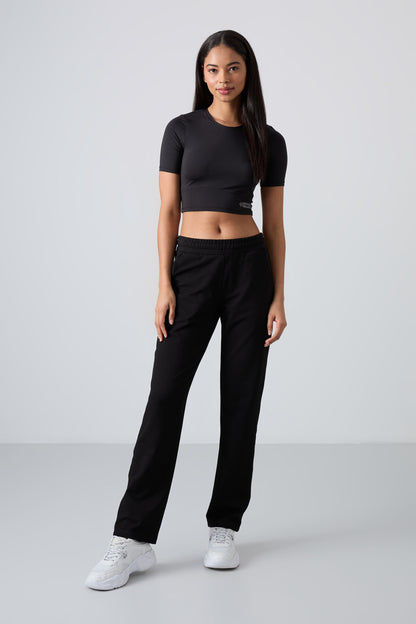 Black High Waist Comfort Fit Classic Leg Women's Tracksuit Bottom - 94584