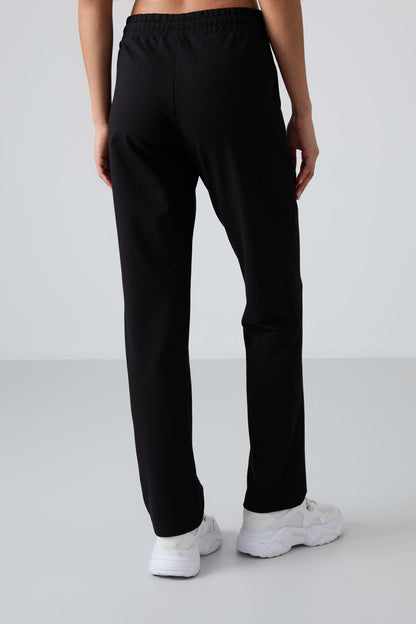 Black High Waist Comfort Fit Classic Leg Women's Tracksuit Bottom - 94584