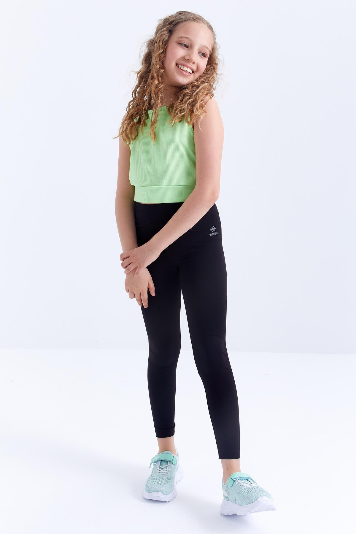 Black High Waist Slim Leg Girls' Tights - 75047
