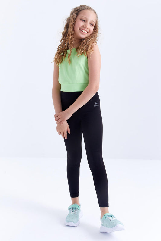 Black High Waist Slim Leg Girls' Tights - 75047