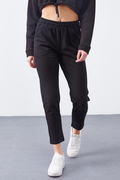 Black high-waisted jogger comfy form narrow sleeve women tracksuit Pants