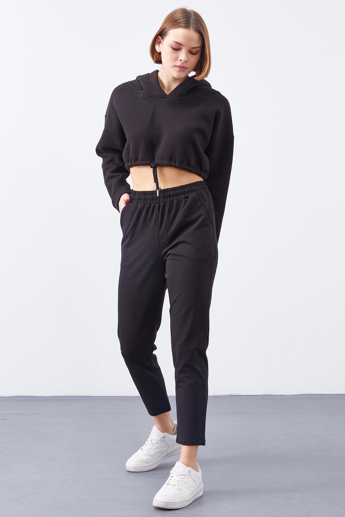 Black high-waisted jogger comfy form narrow sleeve women tracksuit Pants