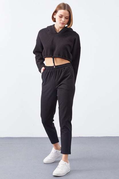 Black high-waisted jogger comfy form narrow sleeve women tracksuit Pants