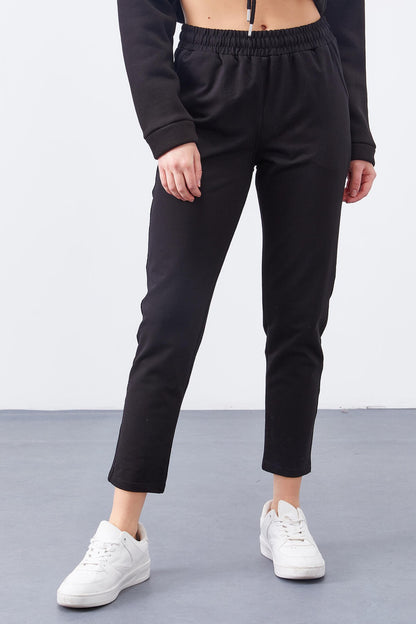 Black high-waisted jogger comfy form narrow sleeve women tracksuit Pants