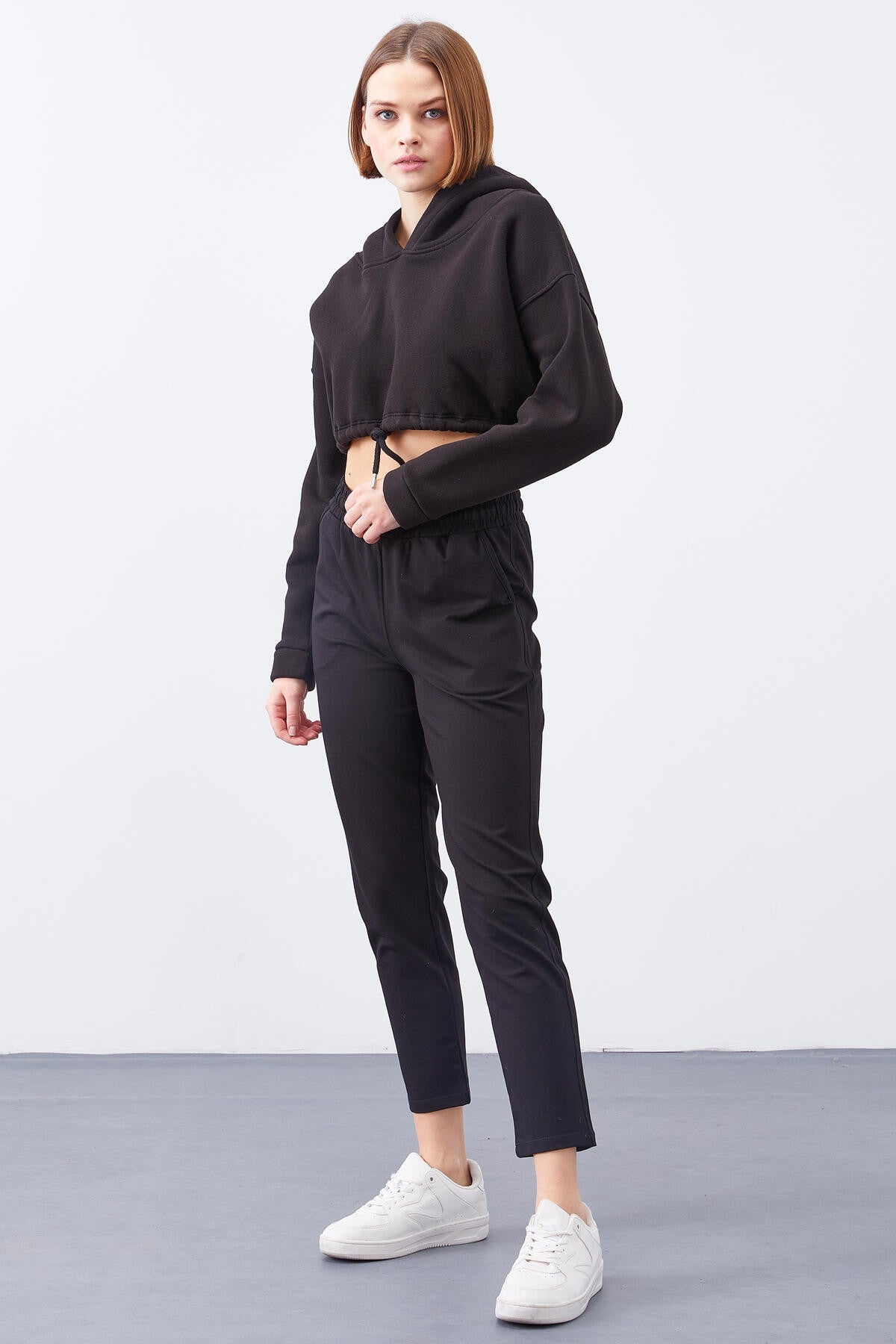 Black high-waisted jogger comfy form narrow sleeve women tracksuit Pants