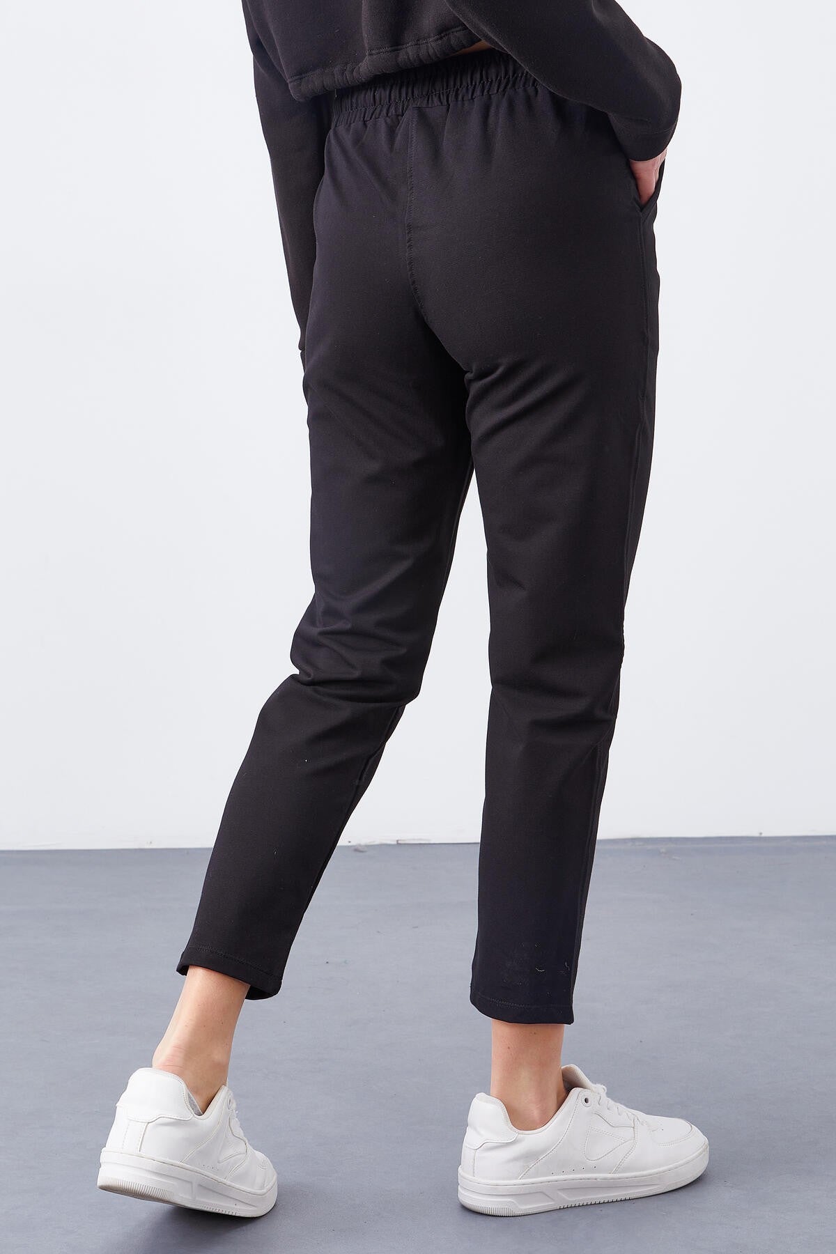 Black high-waisted jogger comfy form narrow sleeve women tracksuit Pants