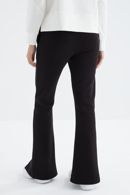 Black High Waist Front Slit Detailed Side Pocket Comfortable Fit Women's Tracksuit Bottom - 94625