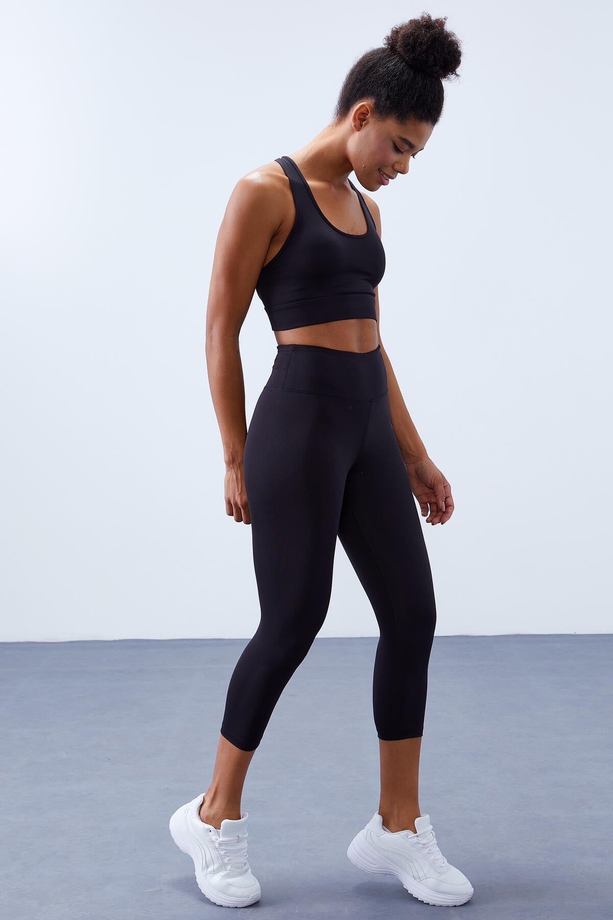 Black High Waist Wrap-up Cross Back Detailed Slim Fit Women's Tights Set - 95283