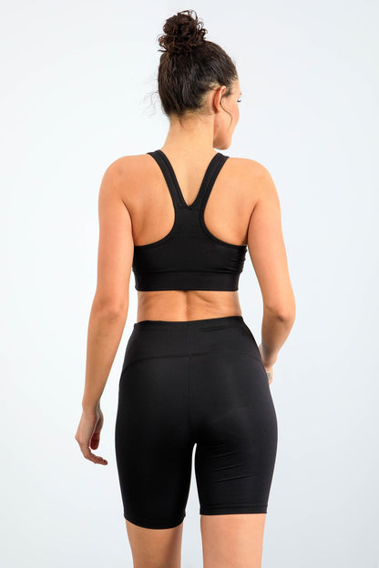 Black High Waist Wrap-up Slim Fit Bustier Biker Women's Tights Set - 95303