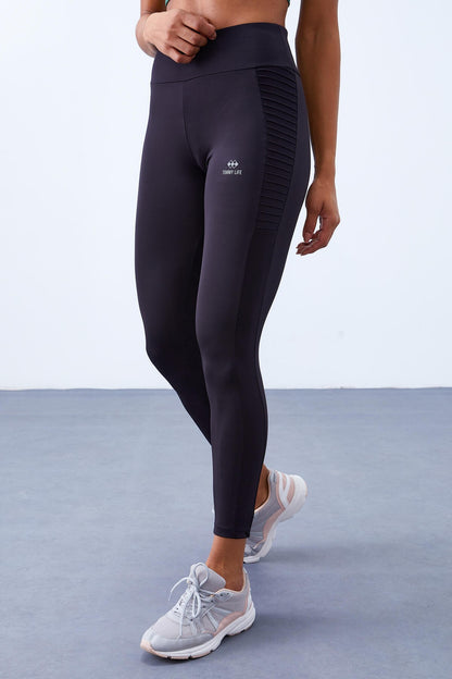 Black High Waist Wrap-up Slim Fit Narrow Leg Women's Tights - 94568