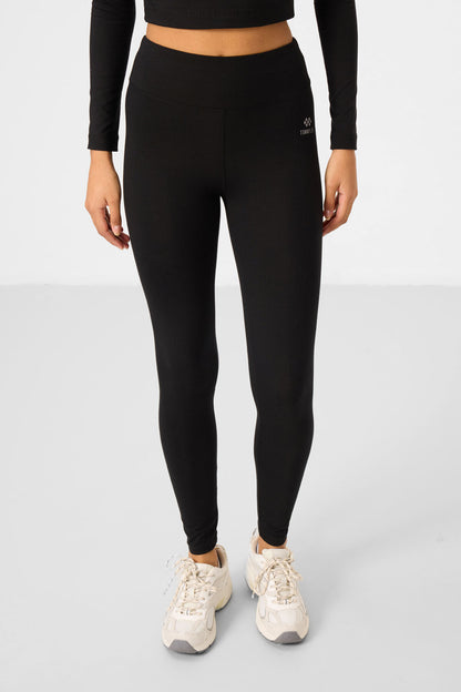 Black High Waist Long Sleeve Slim Fit Crop Top Women's Tights Set - 95286