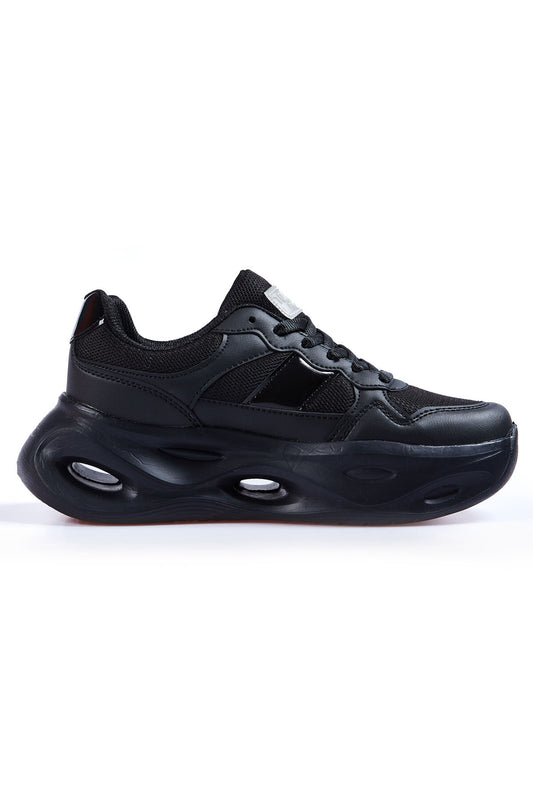 Black High Sole Laced Detail Women's Sports Shoes - 89106