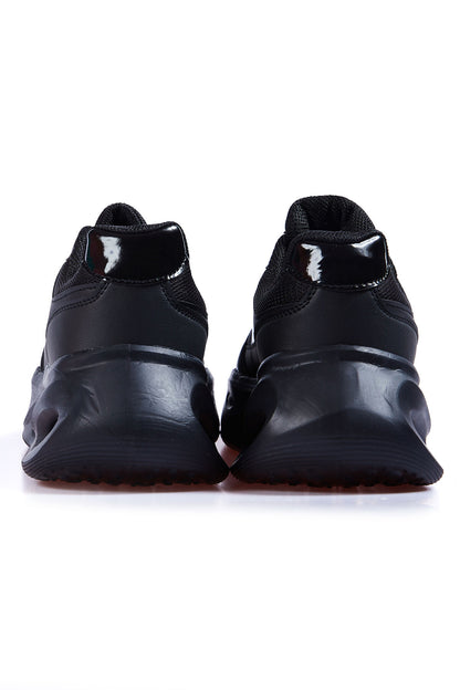 Black High Sole Laced Detail Women's Sports Shoes - 89106