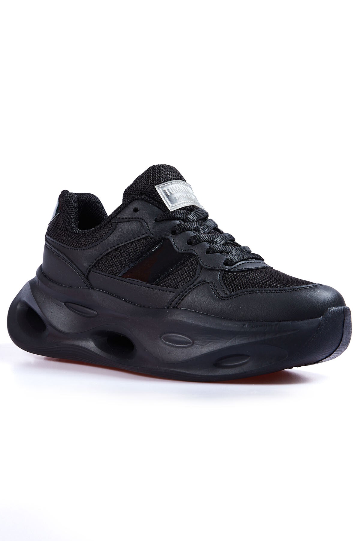 Black High Sole Laced Detail Women's Sports Shoes - 89106