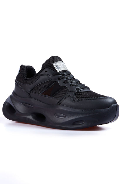 Black High Sole Laced Detail Women's Sports Shoes - 89106