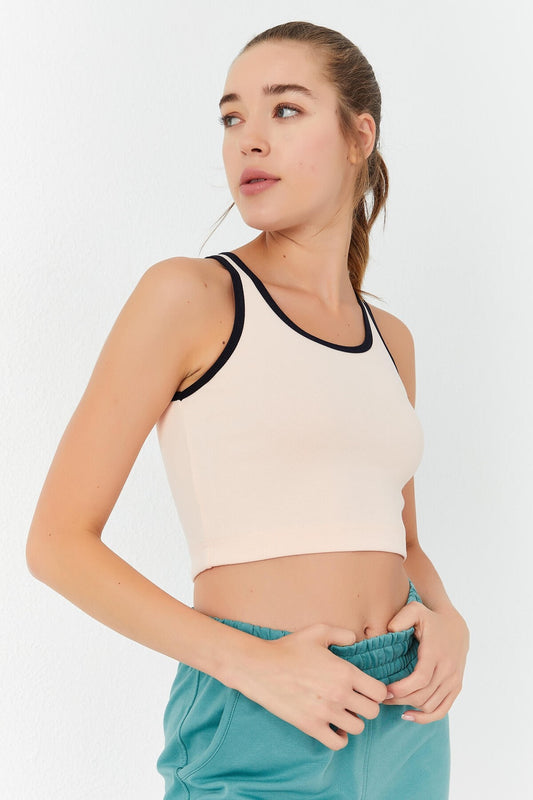 Somon Basic Zero Sleeve Narrow Fit U Collar Women's Crop Top Singlet - 97162