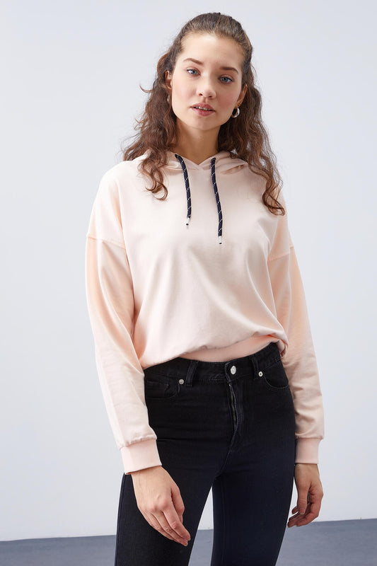 Salmon Long Sleeve Comfort Fit Hooded Women's Sweatshirt - 97115