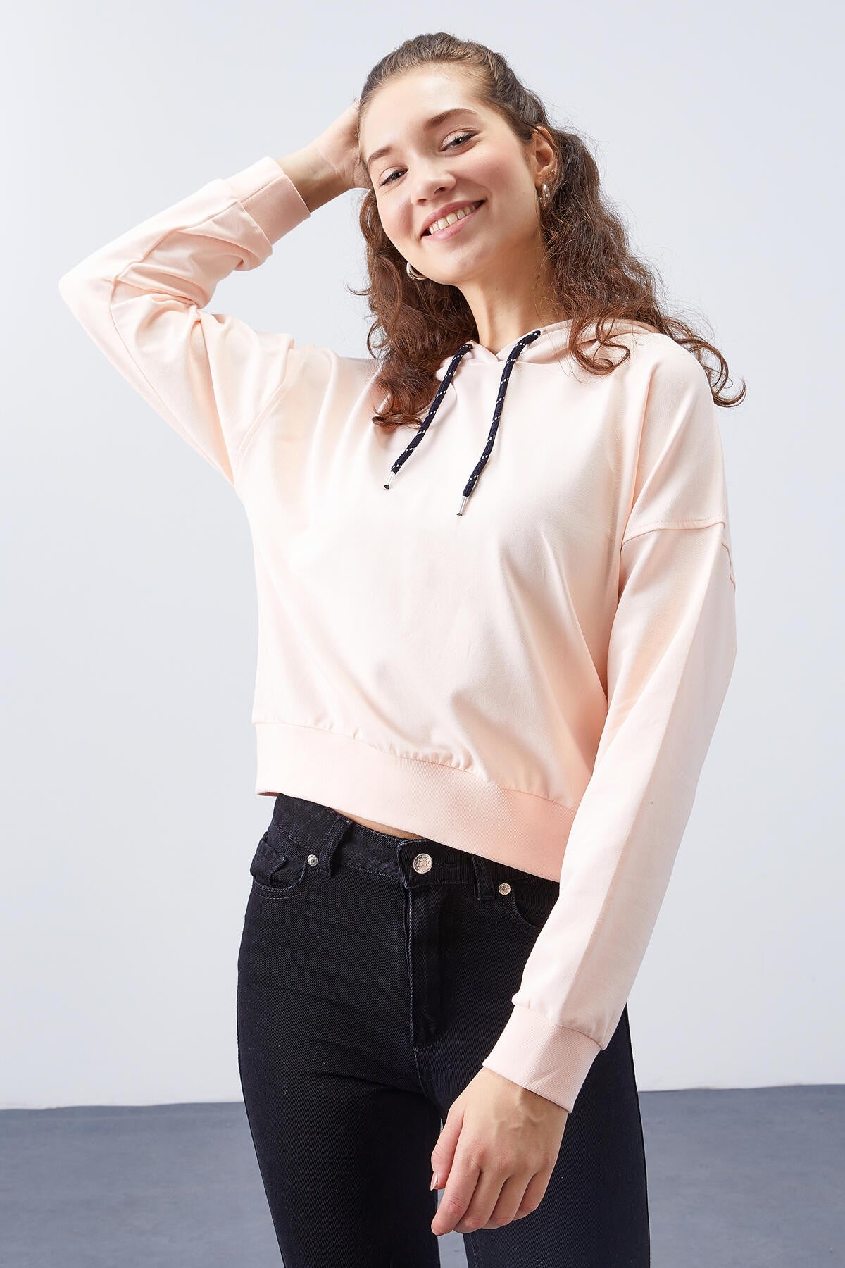 Salmon Long Sleeve Comfort Fit Hooded Women's Sweatshirt - 97115