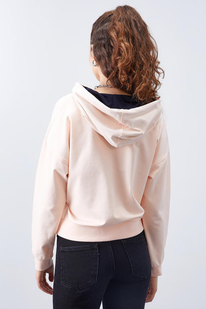 Salmon Long Sleeve Comfort Fit Hooded Women's Sweatshirt - 97115