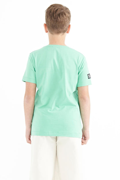 Forest Green Print Detailed O Collar Standard Fit Boys T-Shirt - 11104