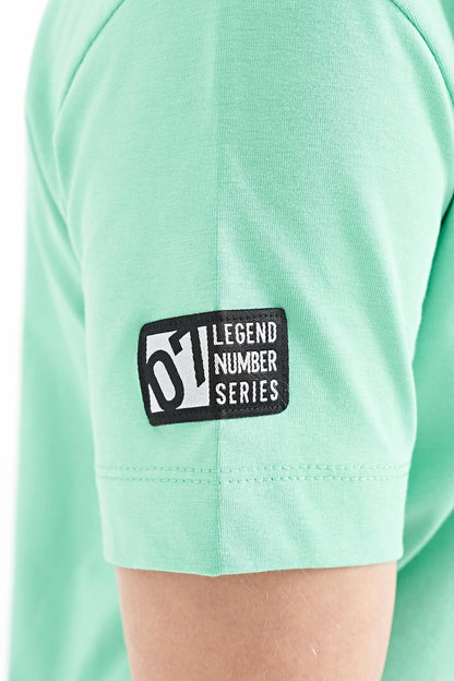 Forest Green Print Detailed O Collar Standard Fit Boys T-Shirt - 11104