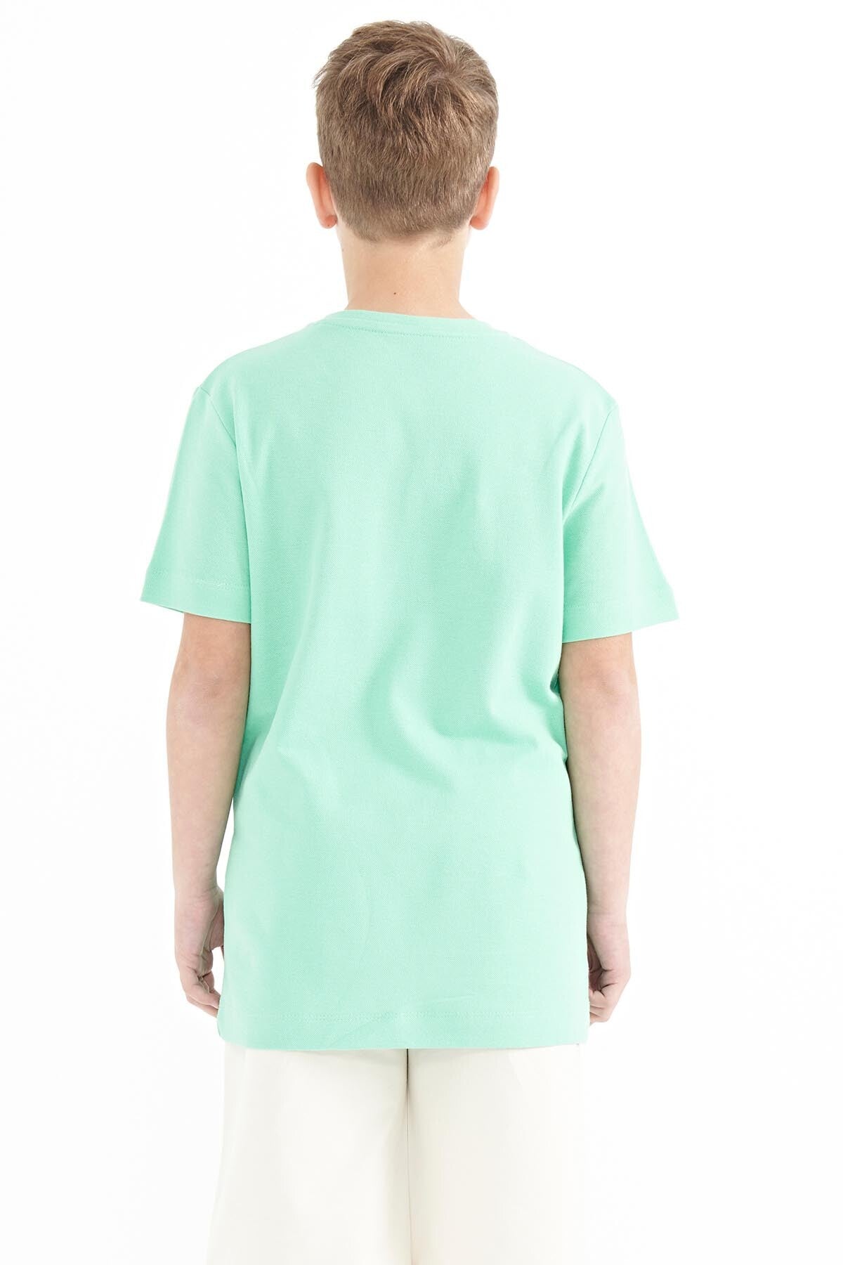Forest Green Print Detailed O Collar Standard Fit Men's Kids T-Shirt - 11117