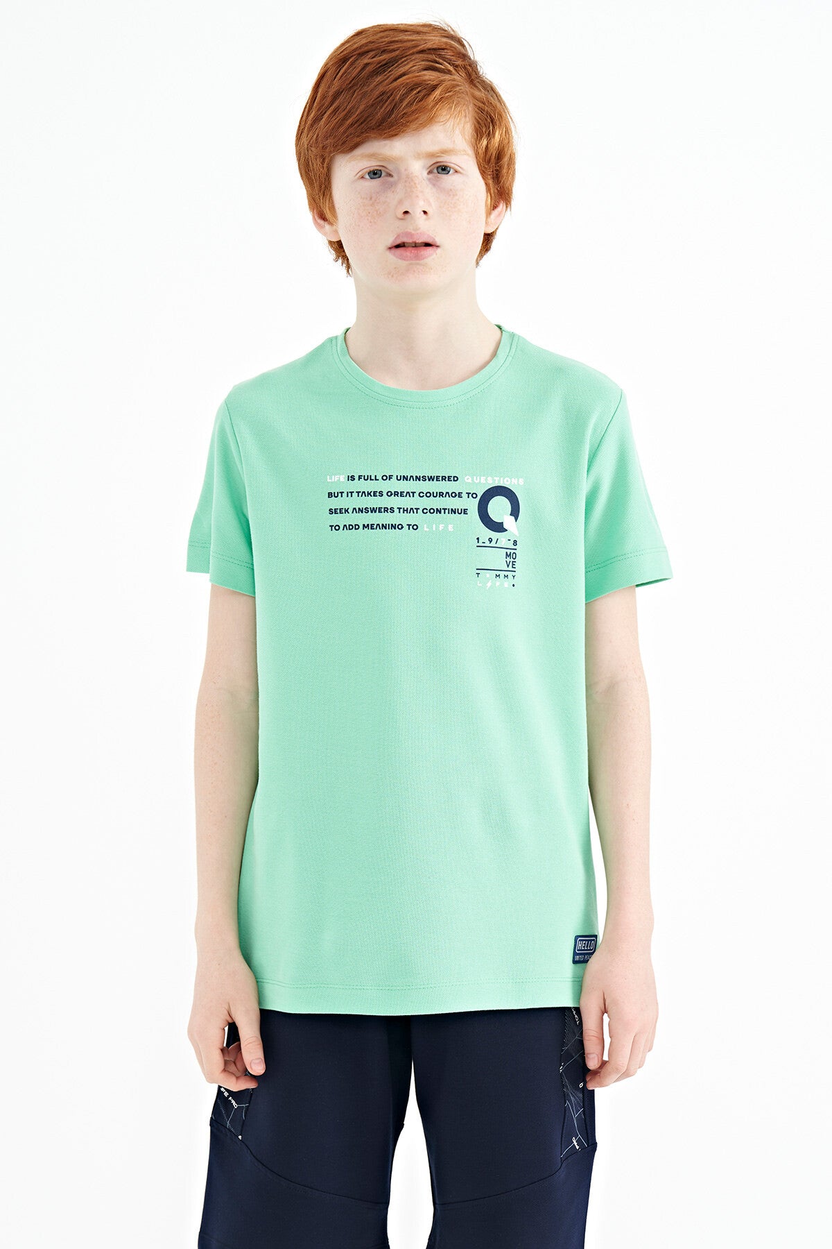 Olive Green Print Detailed O Collar Standard Fit Boys T-Shirt - 11145