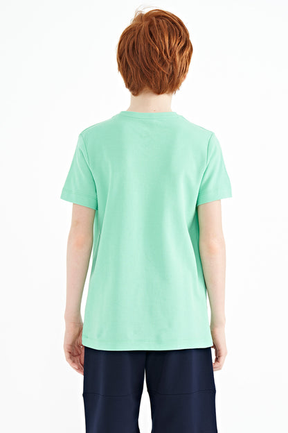 Olive Green Print Detailed O Collar Standard Fit Boys T-Shirt - 11145