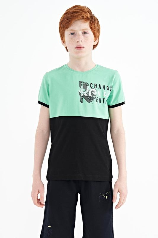 Print Detailed Color Blocked Standard Fit O Collar Boys T-Shirt - 11107