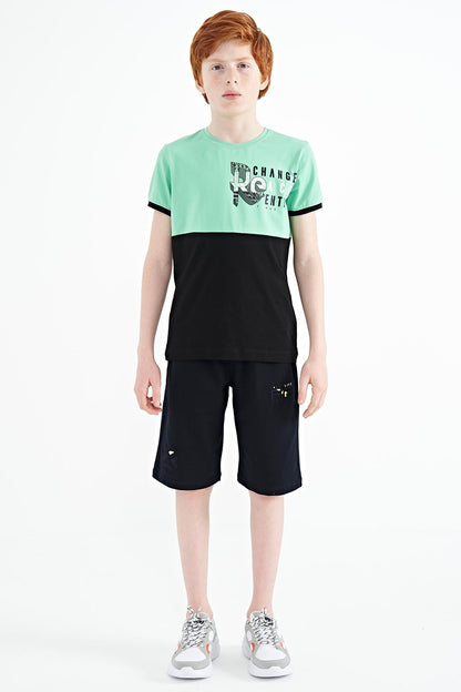 Print Detailed Color Blocked Standard Fit O Collar Boys T-Shirt - 11107