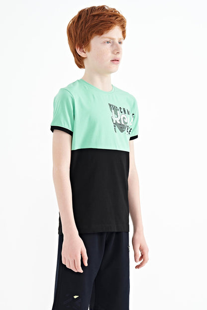 Print Detailed Color Blocked Standard Fit O Collar Boys T-Shirt - 11107