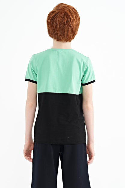 Print Detailed Color Blocked Standard Fit O Collar Boys T-Shirt - 11107
