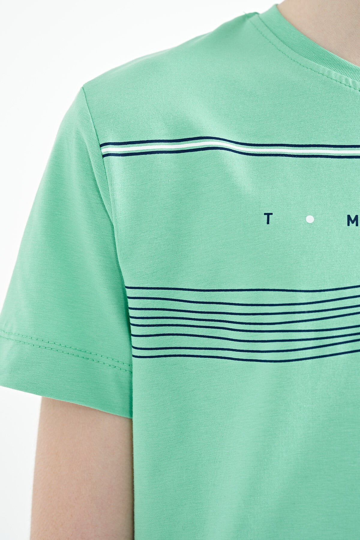 Mint Green Print Detailed Standard Mold O Collar Boys T-Shirt - 11133