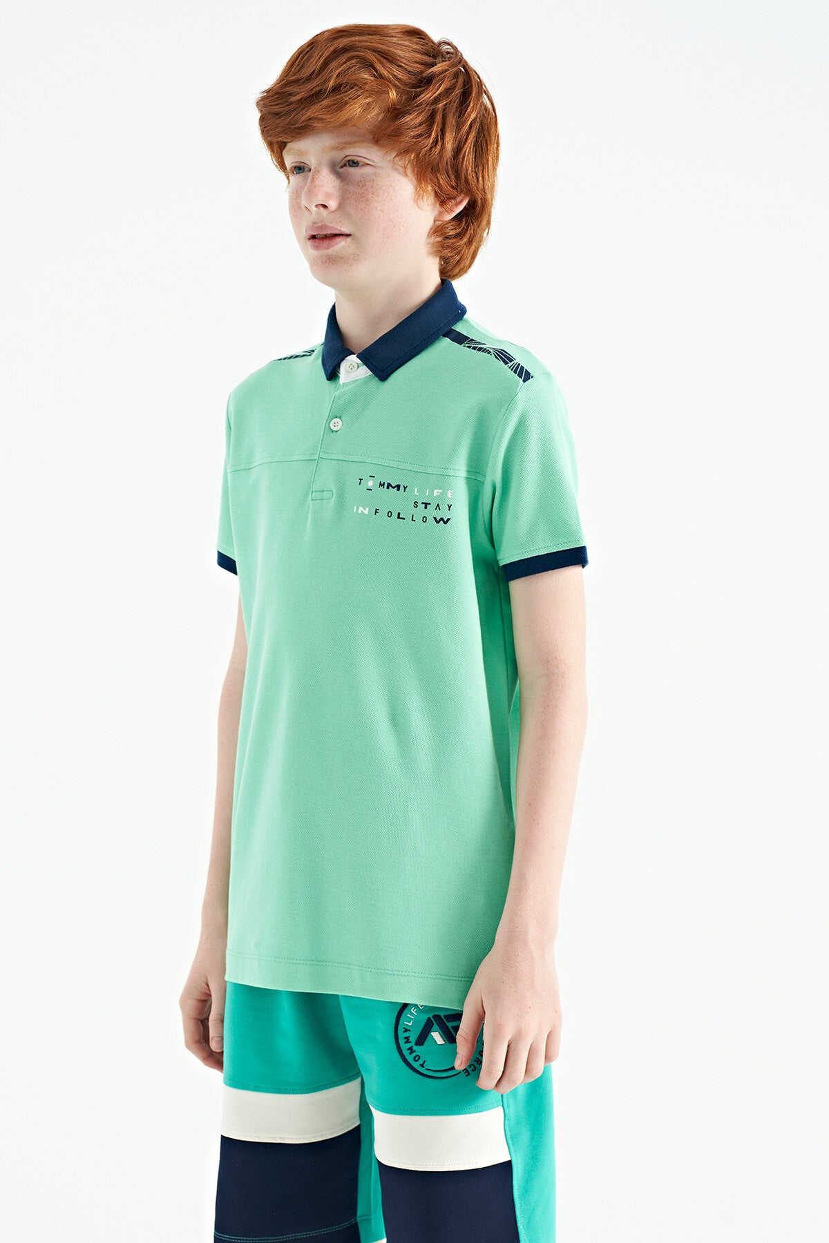 Print Detailed Standard Fit Polo Collar Boys T-Shirt - 11140