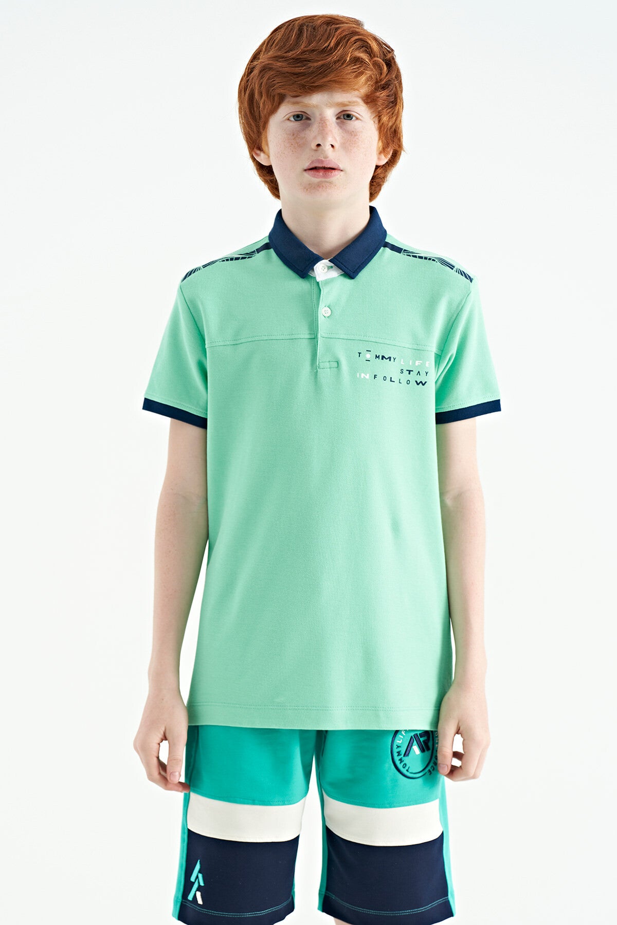 Print Detailed Standard Fit Polo Collar Boys T-Shirt - 11140